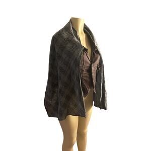 Women M Diesel Brown Plaid Vest Cape Top Draped Layered Plaid Brown Gray